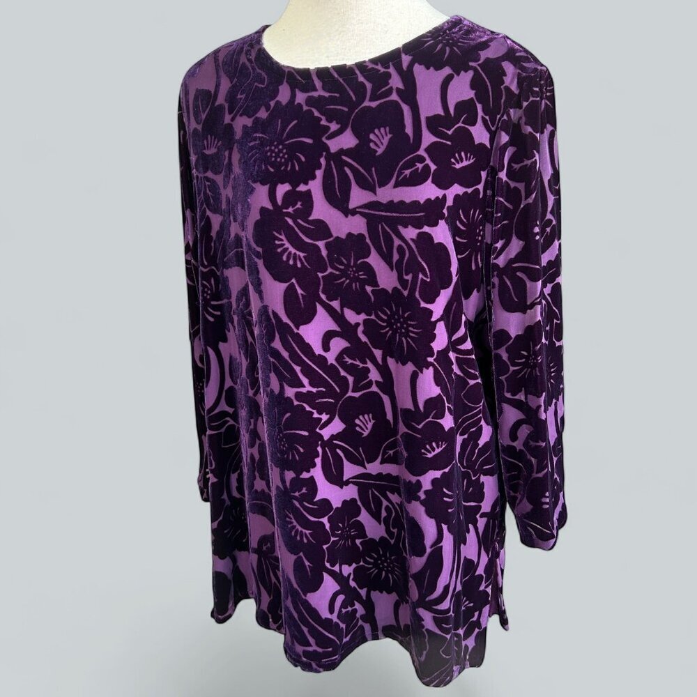 Silk Lore Beth Terrell Purple Velvet Burnout Floral Tunic Top Size 1X